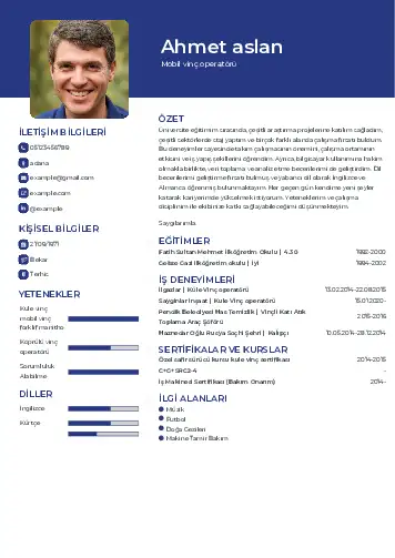 Vinç Operatörü Cv Örnekleri cv indir